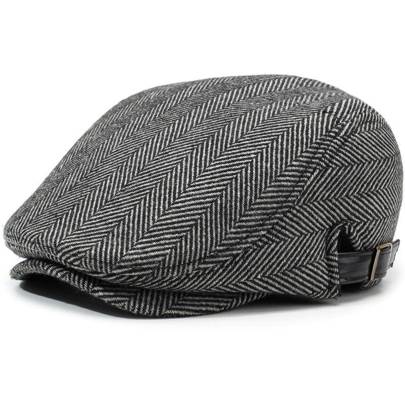 Casquette plate en coton à chevrons – Style rétro homme, réglable