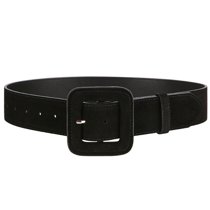 Ceinture large femme en cuir suédé mat – Boucle géométrique