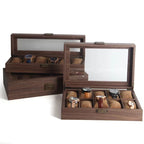 Boîte à montres en simili cuir – Dessus en verre, coussins doux