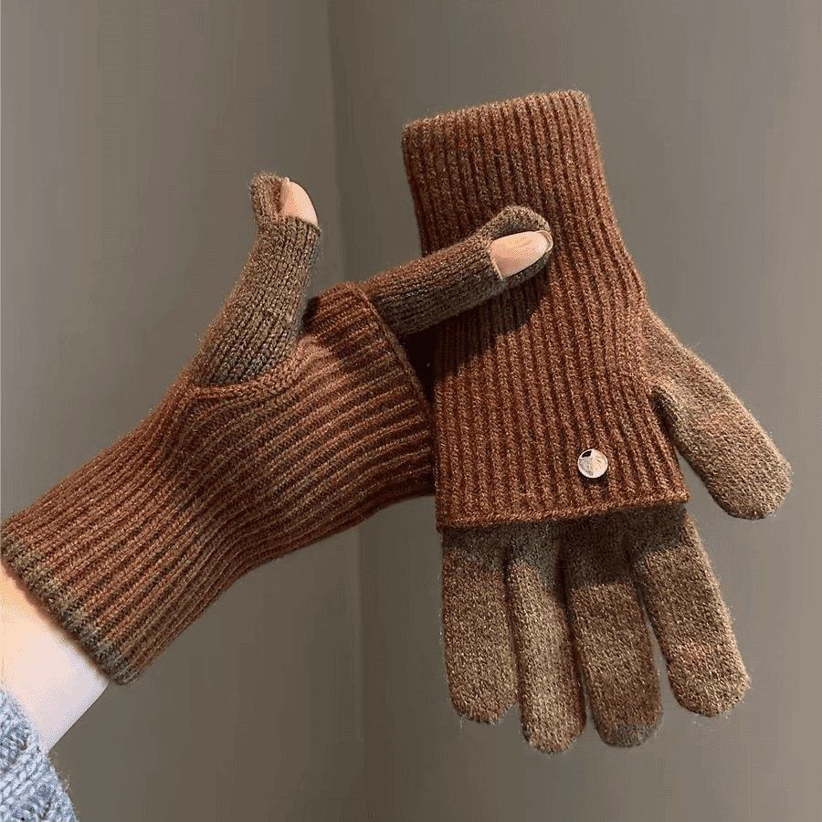 Gants 2-en-1 convertibles en laine d'alpaga – Bicolores, écran tactile