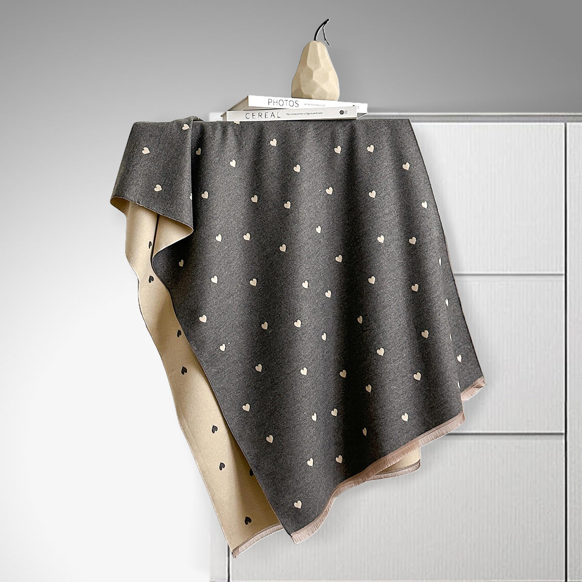 Écharpe double face en imitation cachemire – Motif cœur
