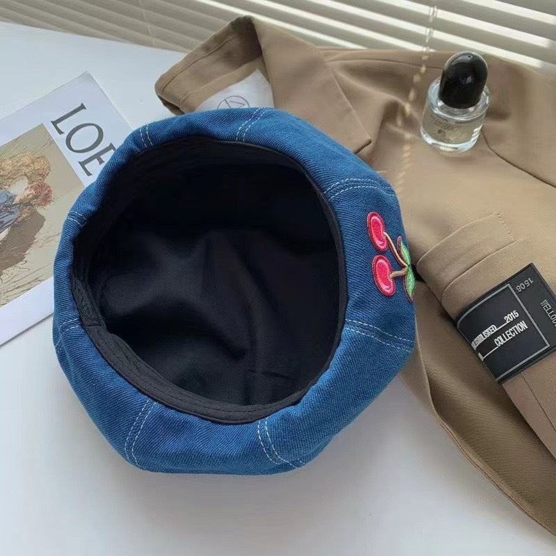 Béret femme effet denim délavé – Motif cœur