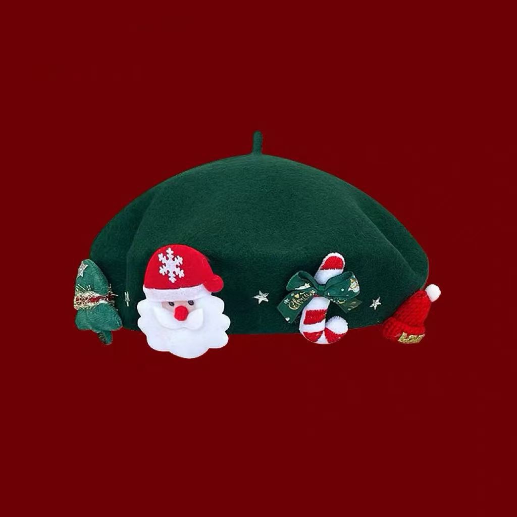 Béret de Noël en laine mélangée – Nœud ou Père Noël