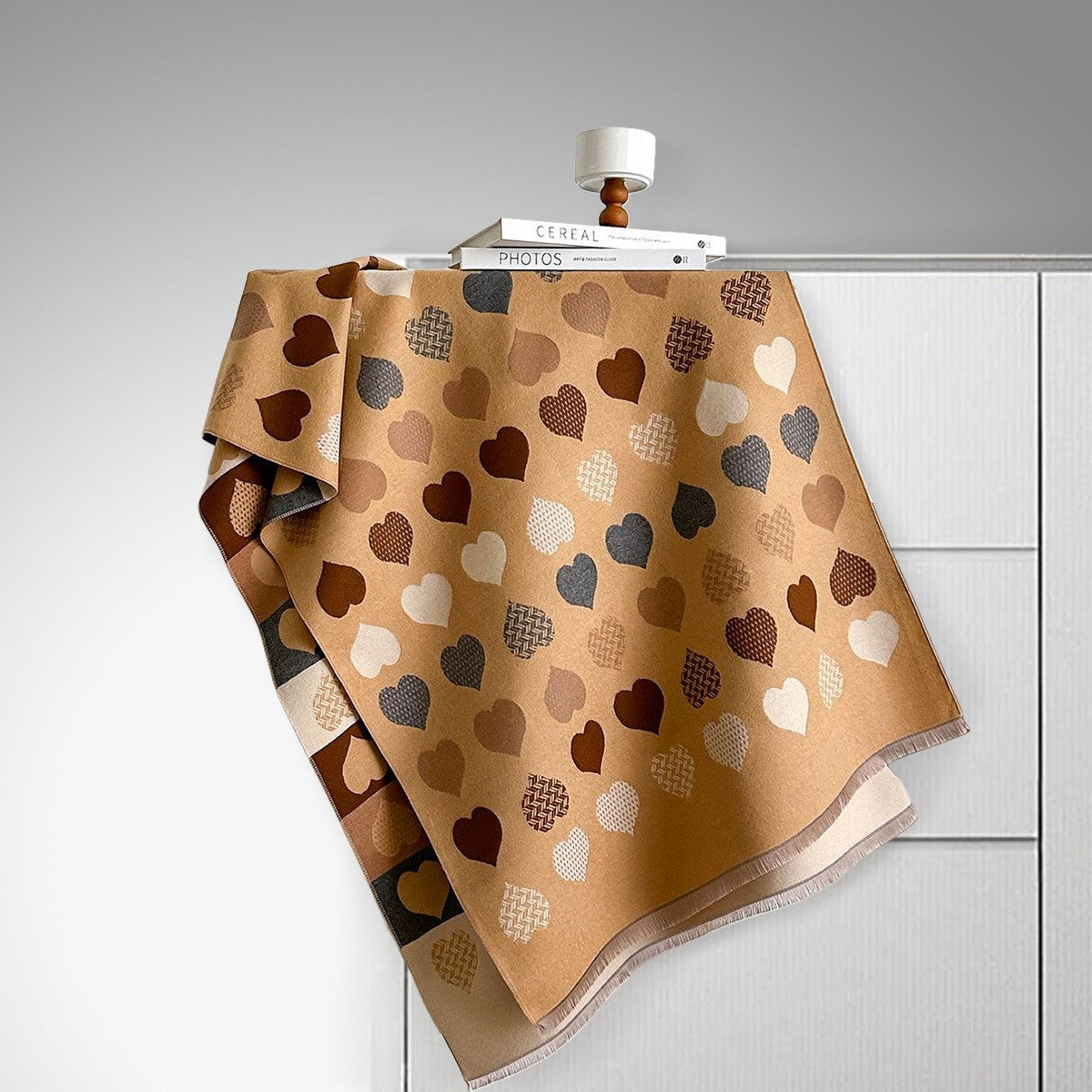 Écharpe double face en imitation cachemire – Motif cœur