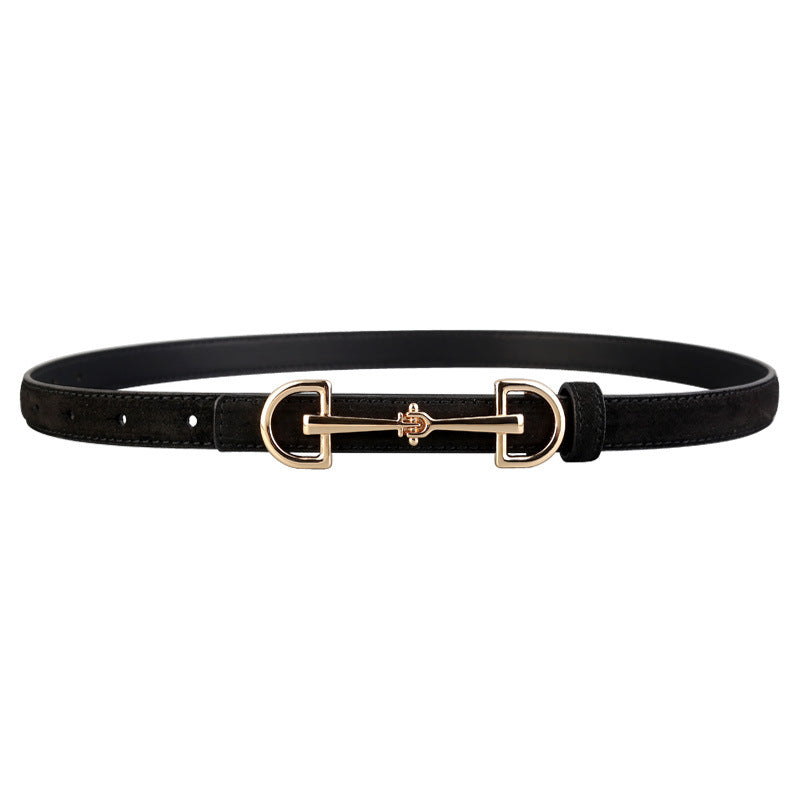 Ceinture fine femme en cuir suédé – Boucle fer à cheval