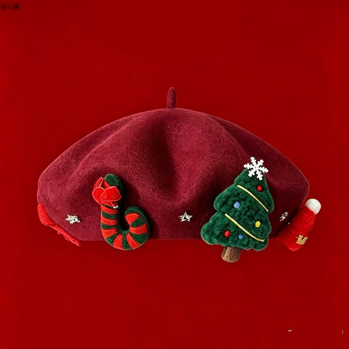 Béret de Noël en laine mélangée – Nœud ou Père Noël