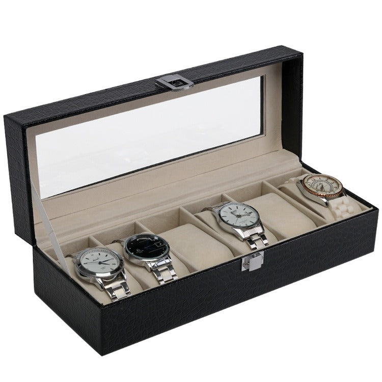 Boîte à 6 montres en bois et simili cuir – Effet crocodile