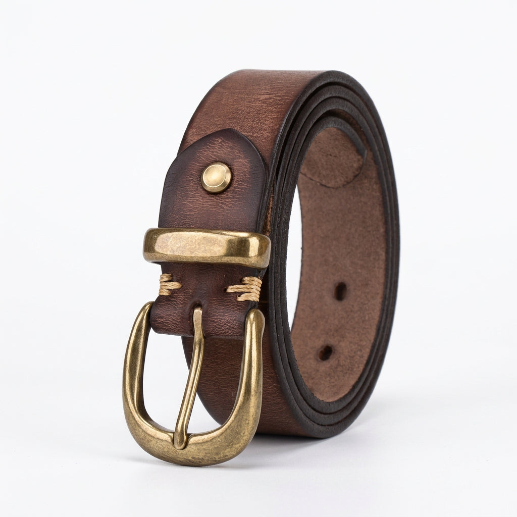 Ceinture en cuir pleine fleur à boucle ardillon – Style vintage