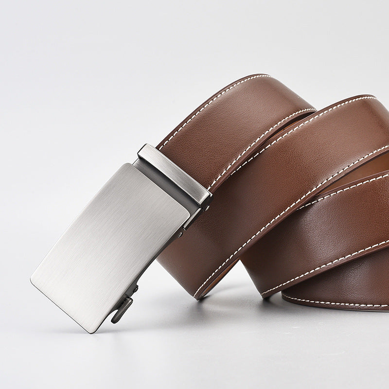 Ceinture homme en cuir à boucle automatique – Finition curry