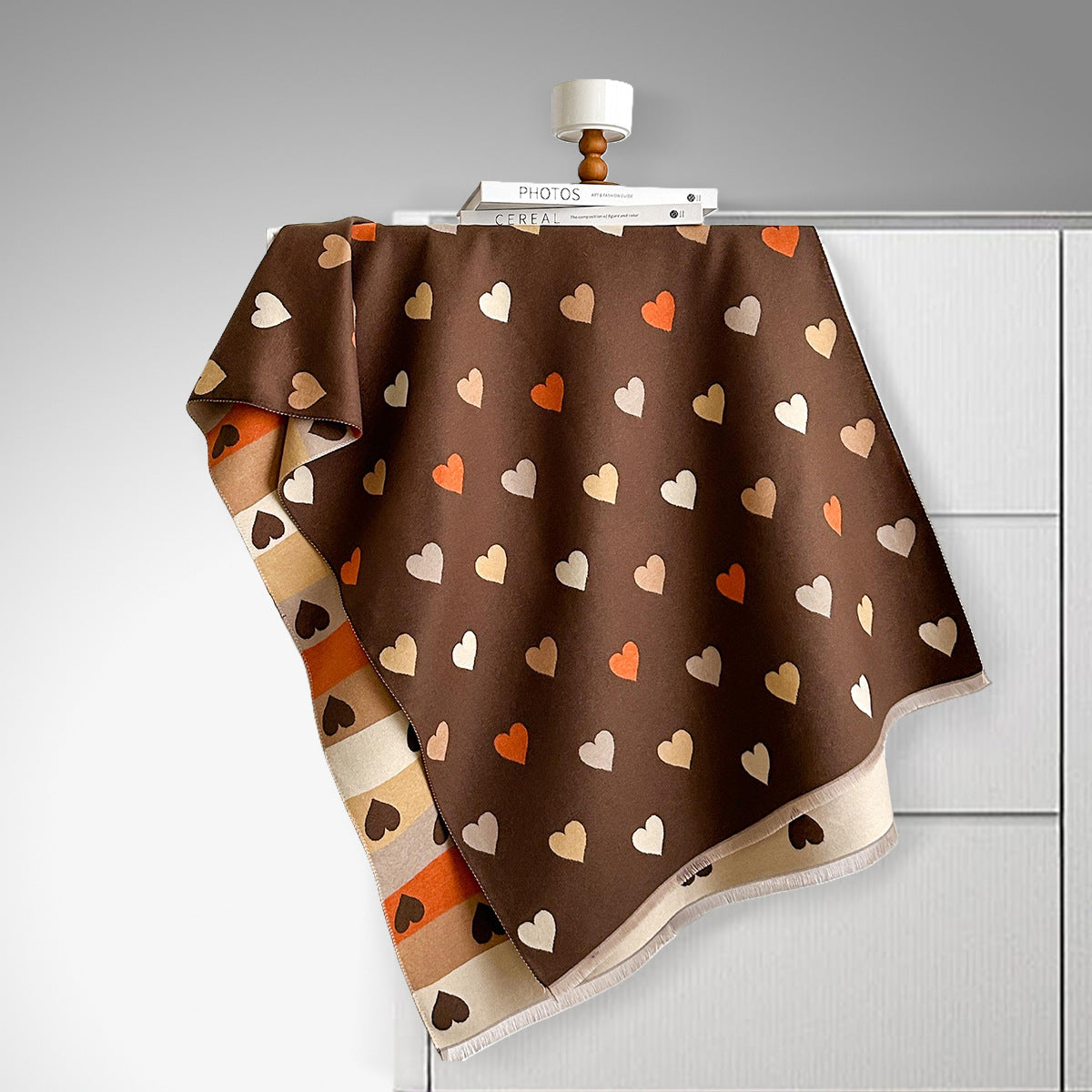 Écharpe double face en imitation cachemire – Motif cœur
