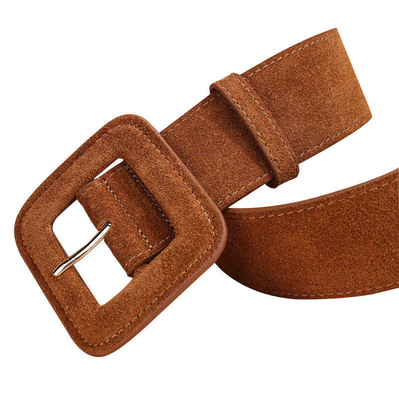 Ceinture large femme en cuir suédé mat – Boucle géométrique