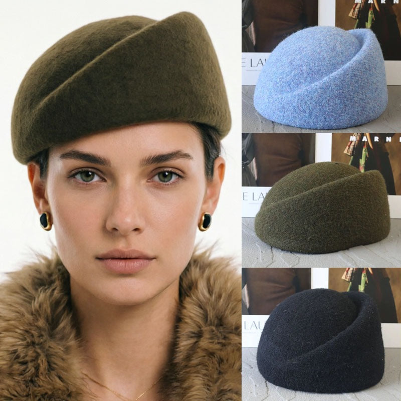Toque pillbox asymétrique en laine mélangée – Automne-hiver