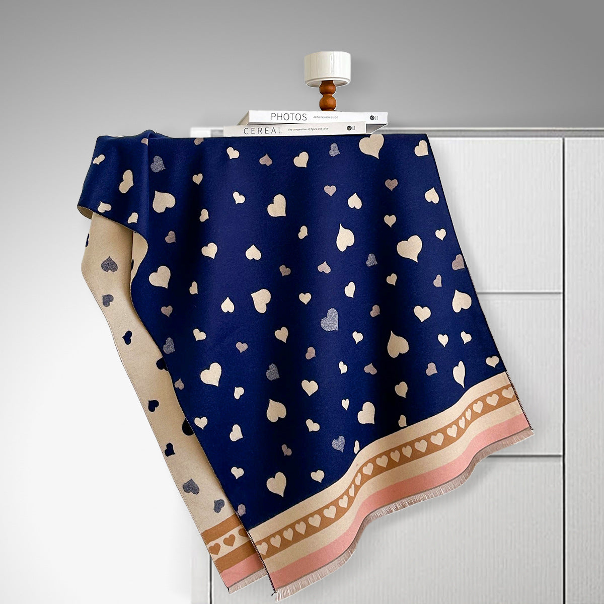 Écharpe double face en imitation cachemire – Motif cœur