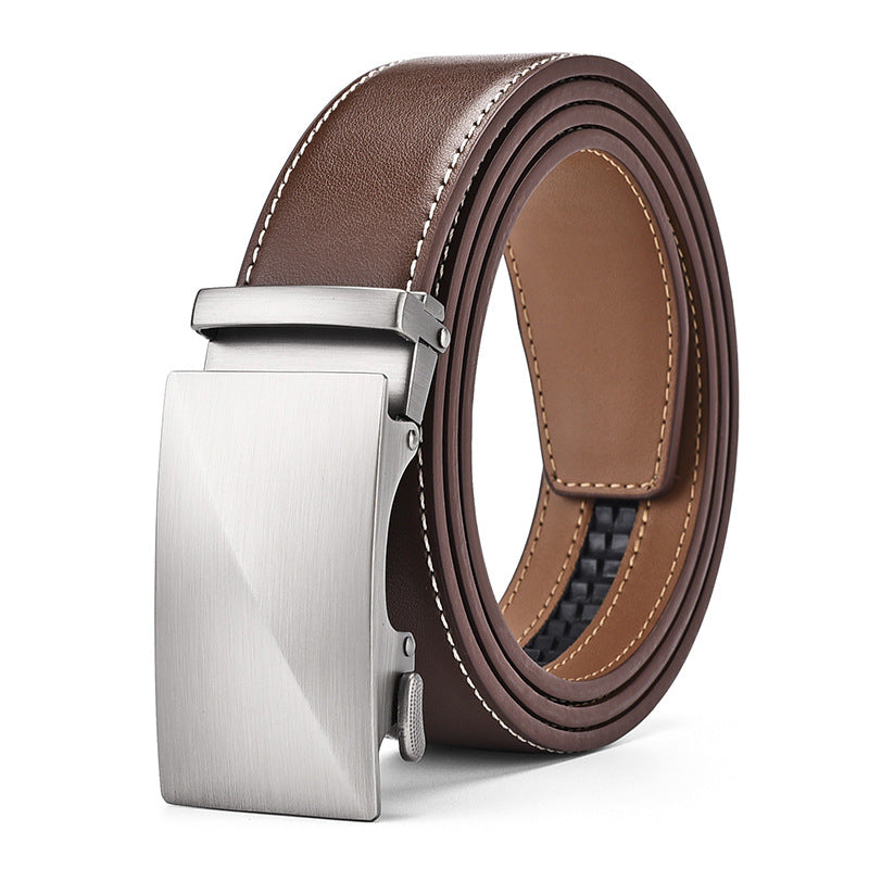 Ceinture homme en cuir à boucle automatique – Finition curry