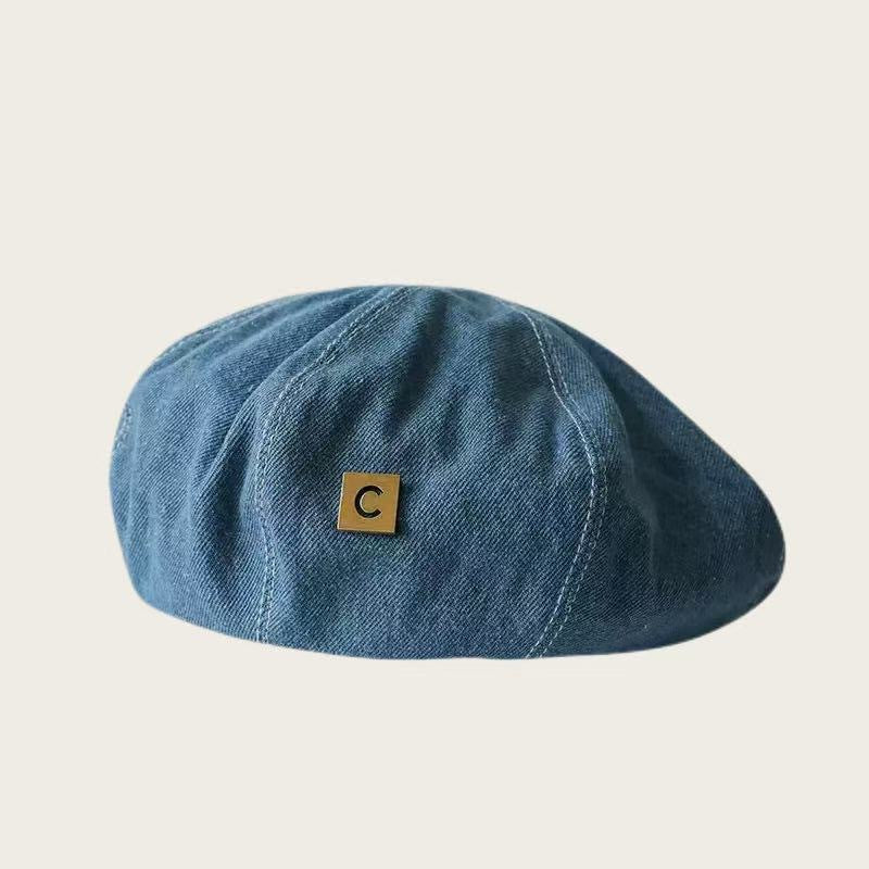 Béret femme effet denim délavé – Motif cœur