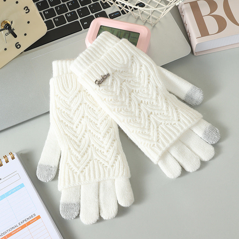 Gants 2-en-1 convertibles en laine acrylique – Écran tactile, femme