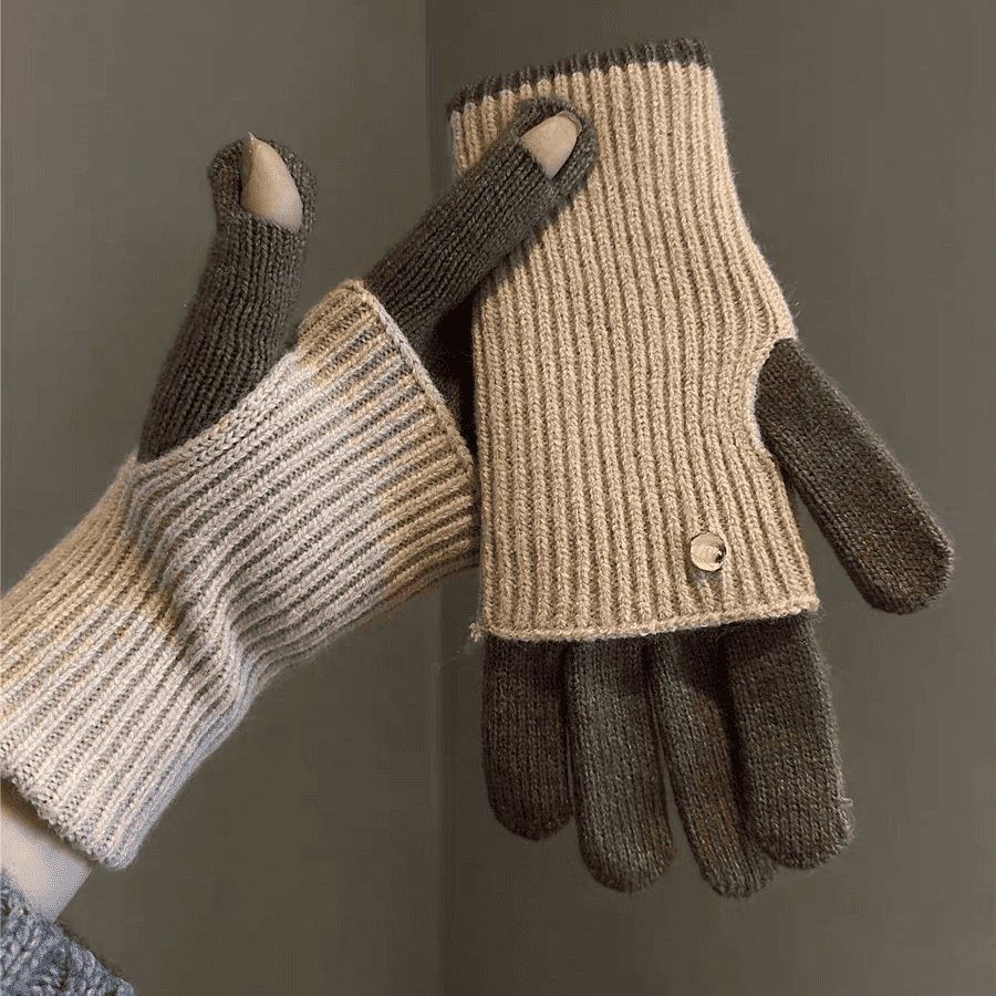 Gants 2-en-1 convertibles en laine d'alpaga – Bicolores, écran tactile