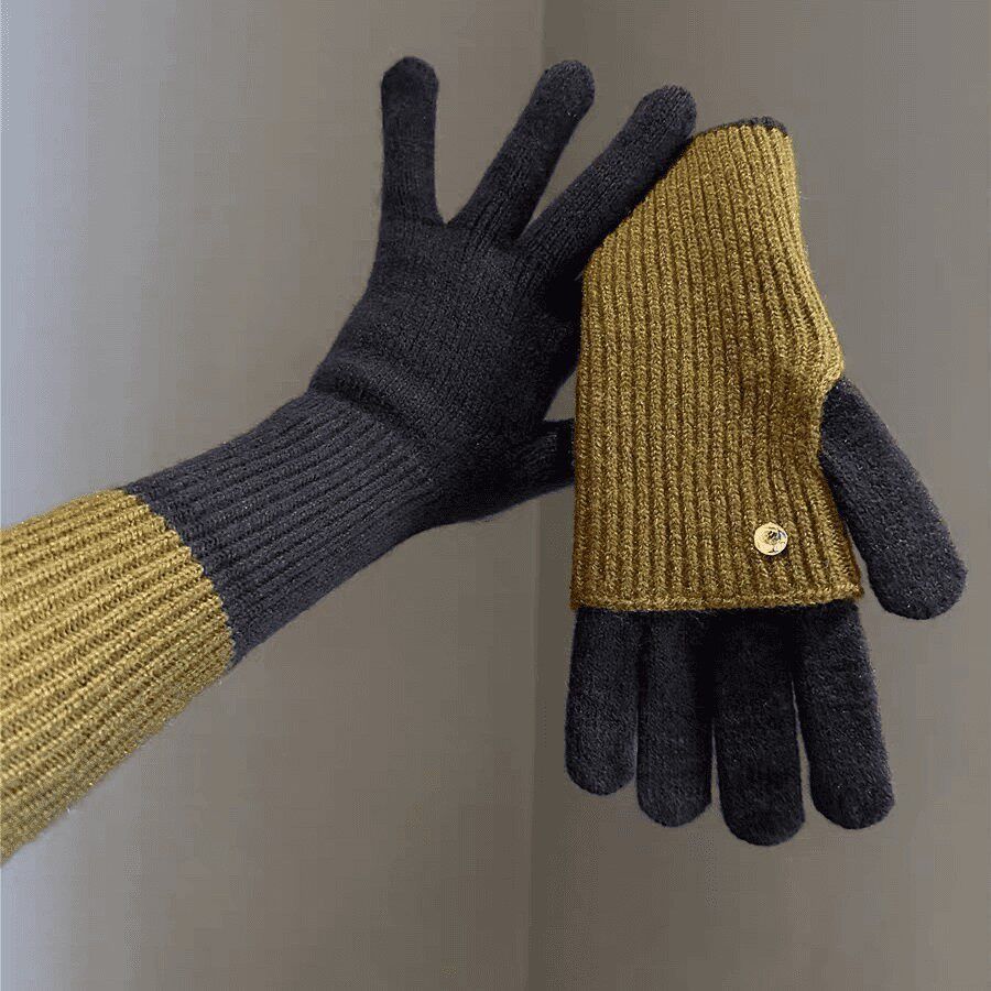 Gants 2-en-1 convertibles en laine d'alpaga – Bicolores, écran tactile