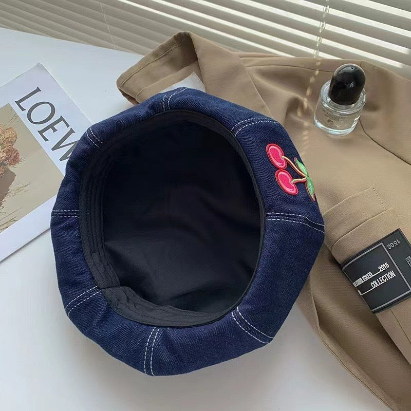 Béret femme effet denim délavé – Motif cœur