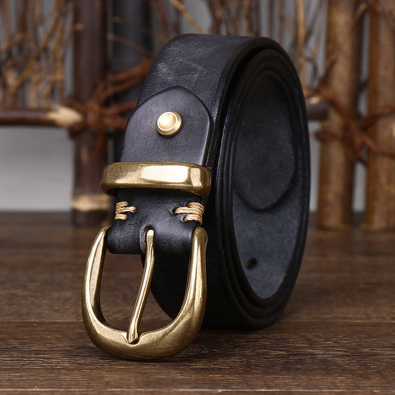 Ceinture en cuir pleine fleur à boucle ardillon – Style vintage