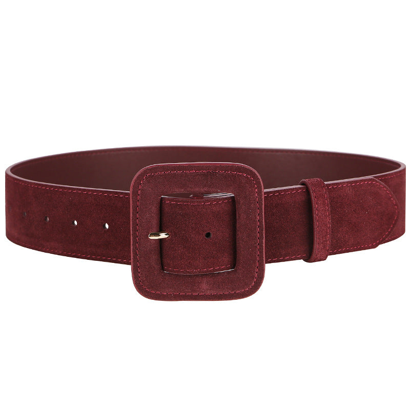 Ceinture large femme en cuir suédé mat – Boucle géométrique