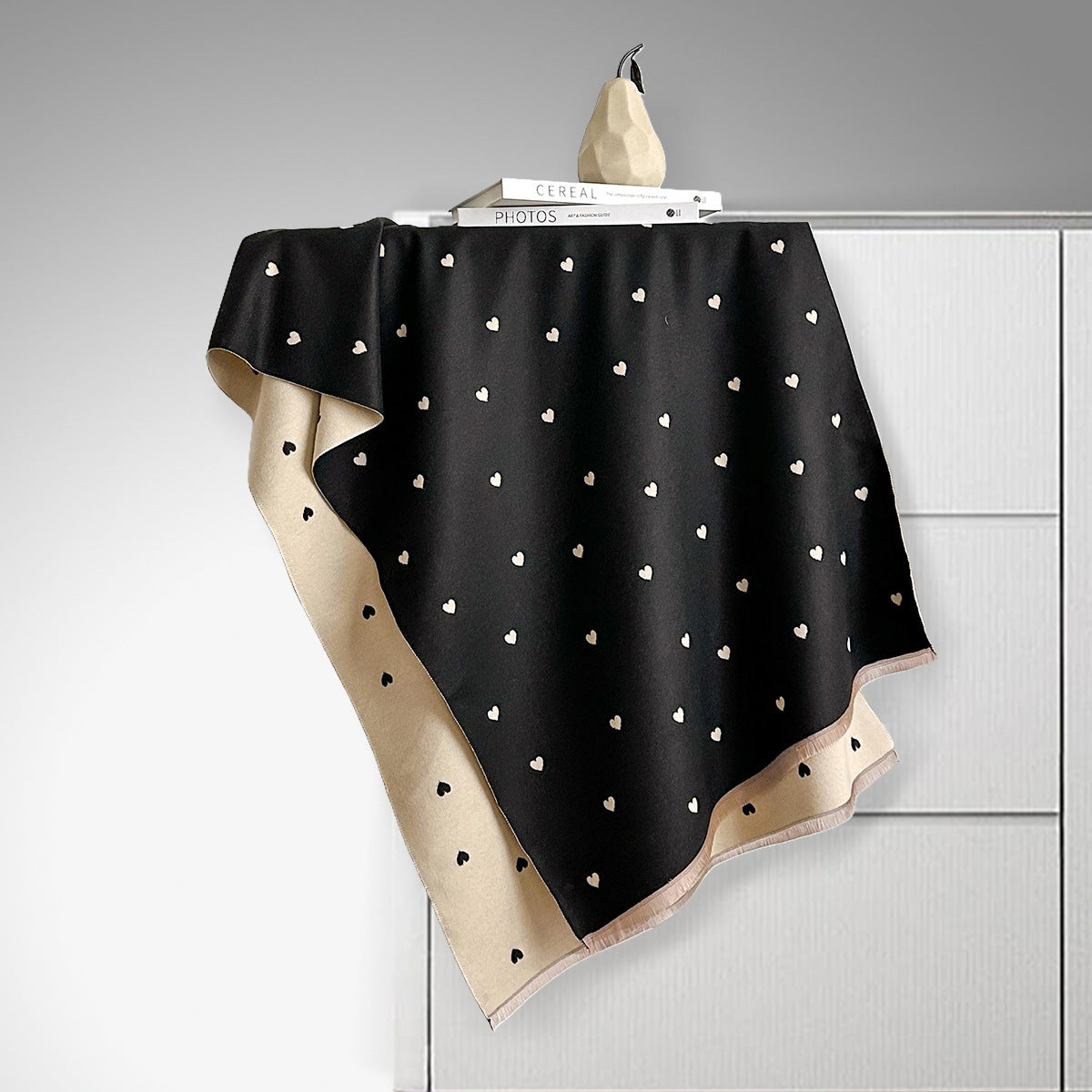 Écharpe double face en imitation cachemire – Motif cœur
