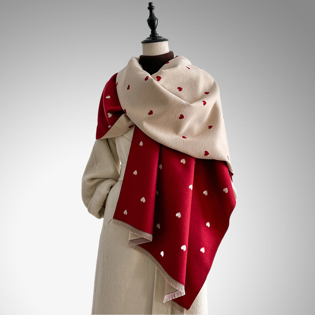 Écharpe double face en imitation cachemire – Motif cœur