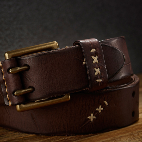 Ceinture homme en cuir fait main – Boucle ardillon vintage