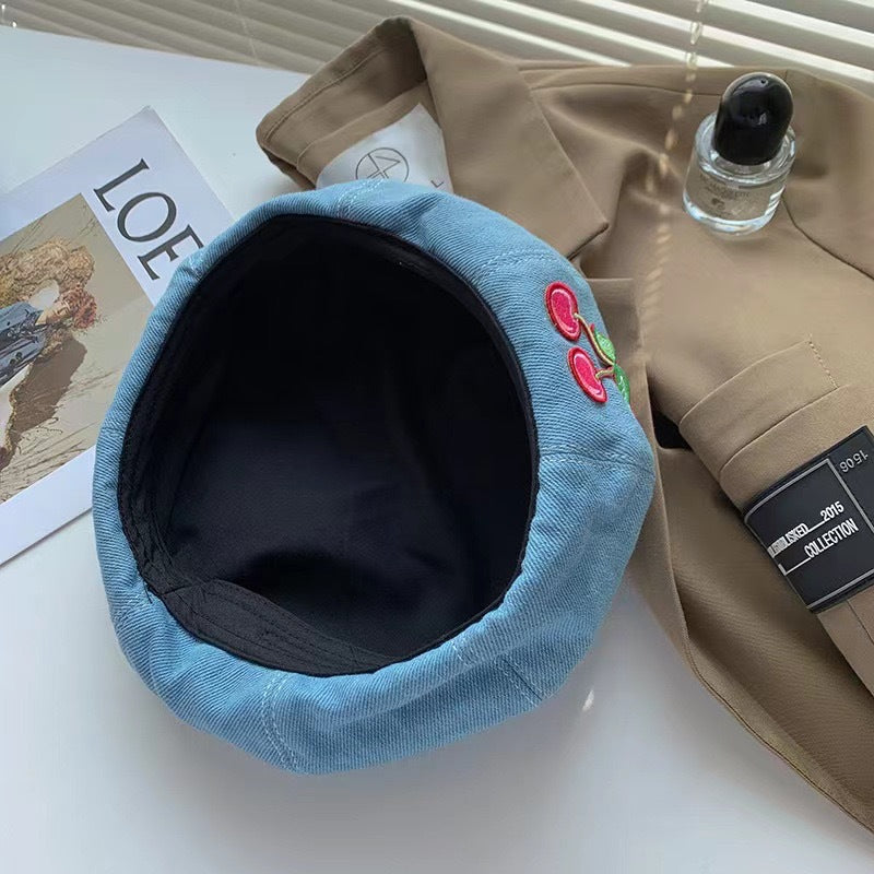 Béret femme effet denim délavé – Motif cœur