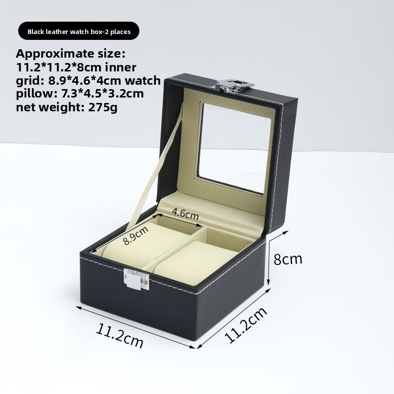 Boîte à montres en simili cuir – Dessus en verre, coussins doux