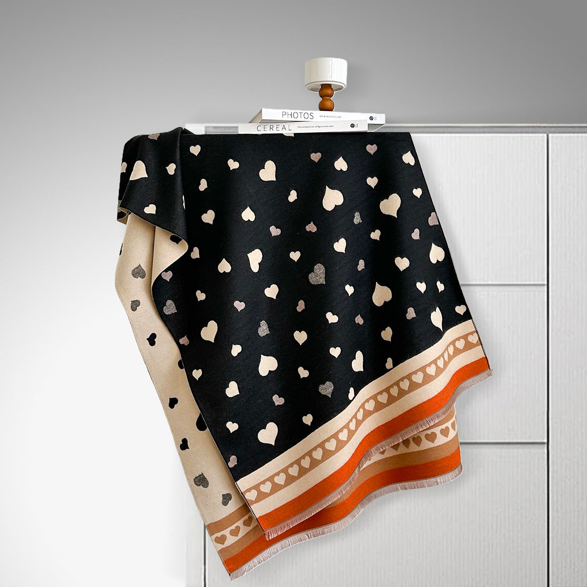 Écharpe double face en imitation cachemire – Motif cœur