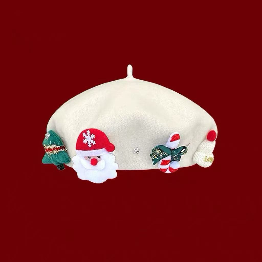 Béret de Noël en laine mélangée – Nœud ou Père Noël