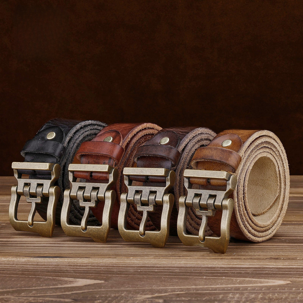Ceinture homme en cuir pleine fleur – Style rétro américain