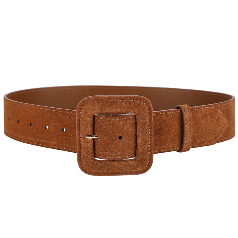 Ceinture large femme en cuir suédé mat – Boucle géométrique