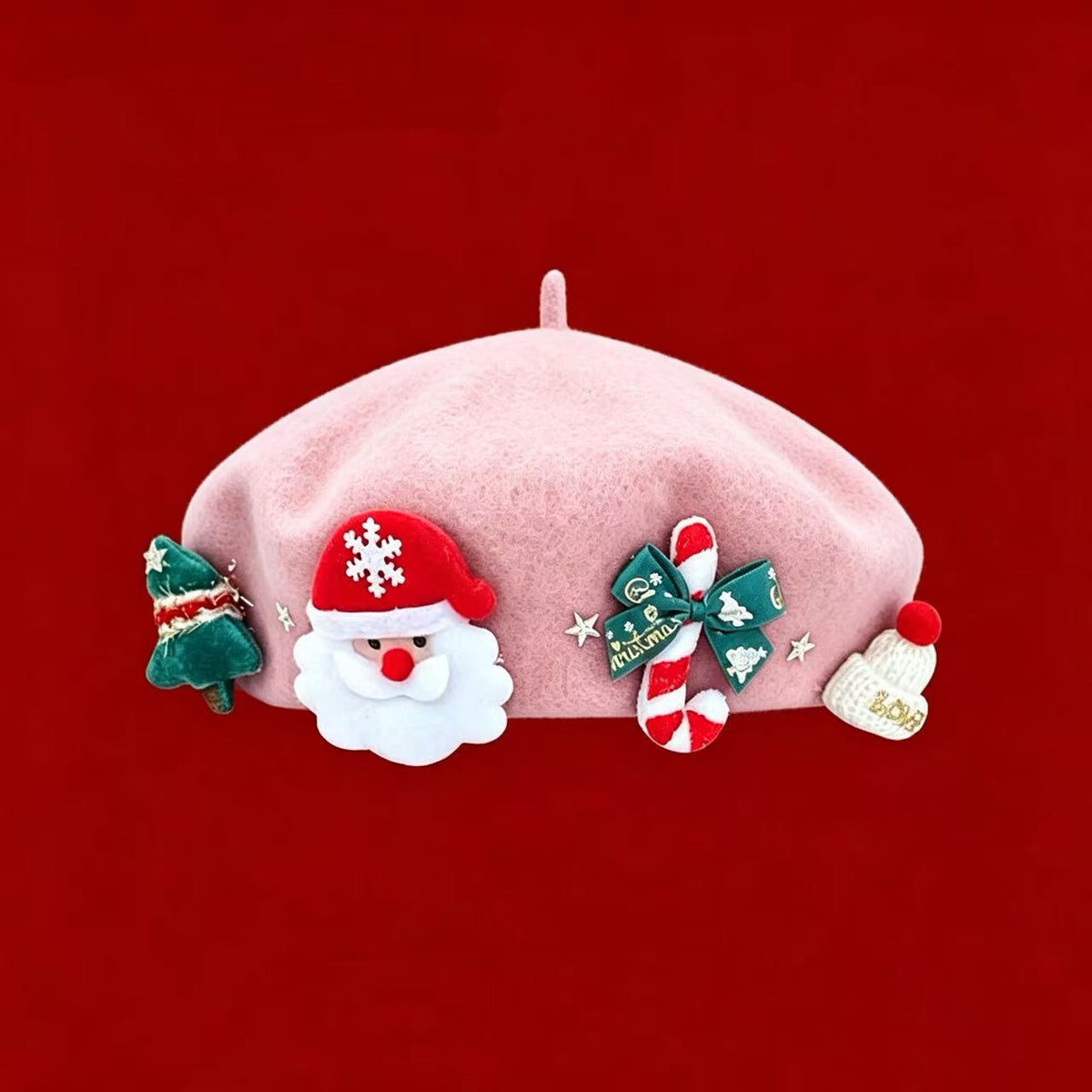 Béret de Noël en laine mélangée – Nœud ou Père Noël