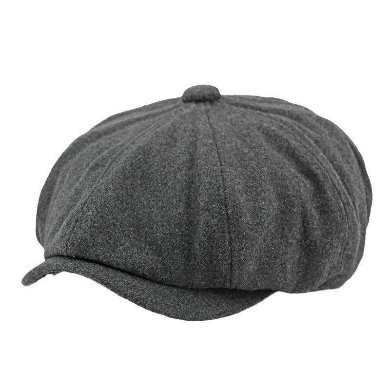Béret octogonal en laine mixte – Style gavroche rétro, taille unique