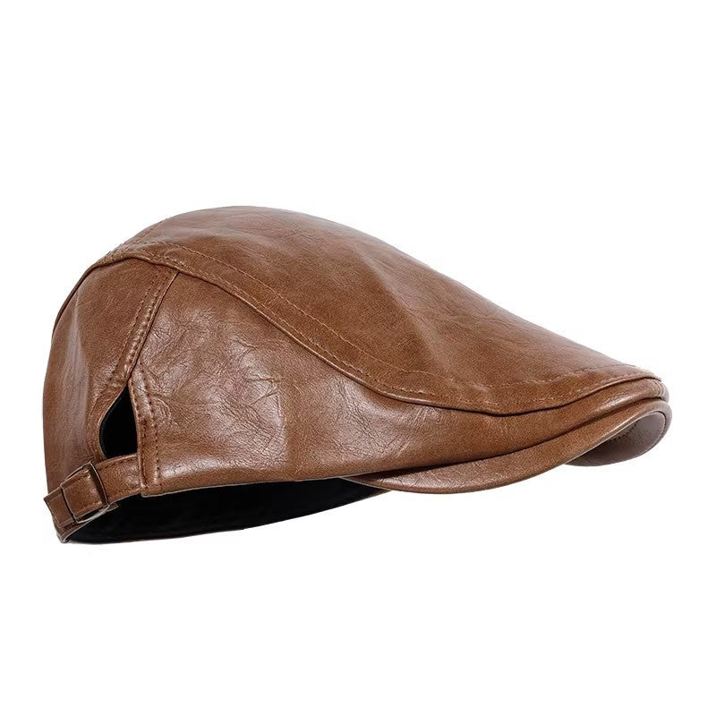 Béret en simili cuir rétro – Taille unique