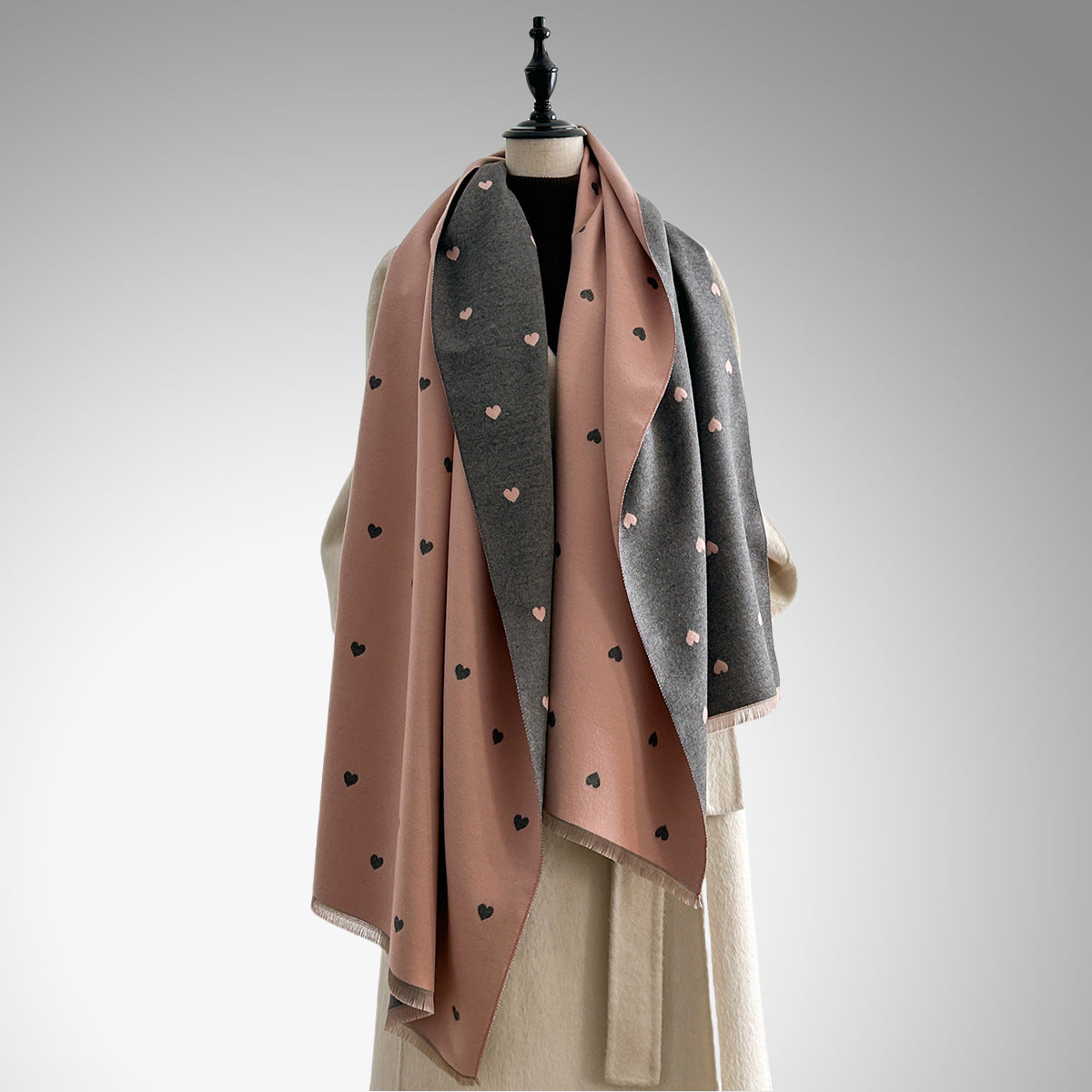 Écharpe double face en imitation cachemire – Motif cœur
