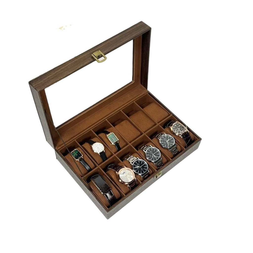 Boîte à montres 12 emplacements – Simili cuir effet bois