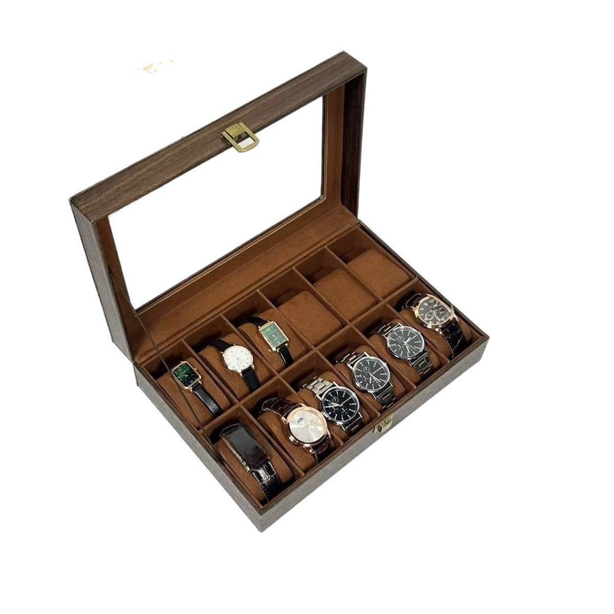 Boîte à montres 12 emplacements – Simili cuir effet bois