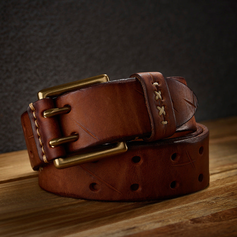 Ceinture homme en cuir fait main – Boucle ardillon vintage
