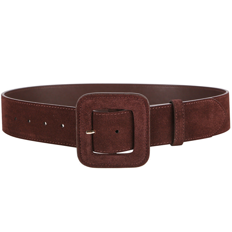 Ceinture large femme en cuir suédé mat – Boucle géométrique