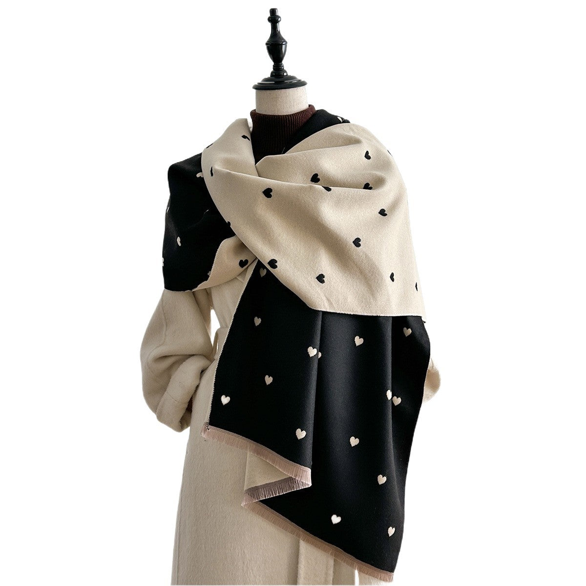 Écharpe double face en imitation cachemire – Motif cœur