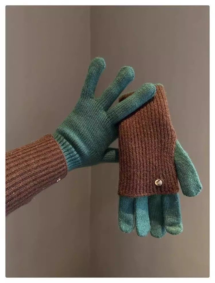 Gants 2-en-1 convertibles en laine d'alpaga – Bicolores, écran tactile