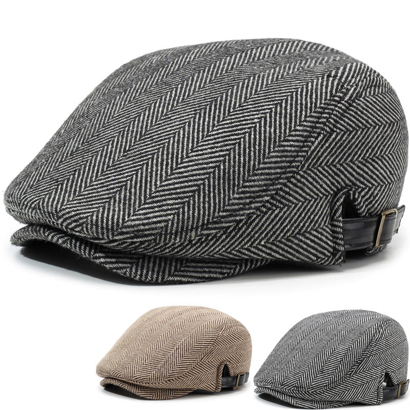 Casquette plate en coton à chevrons – Style rétro homme, réglable