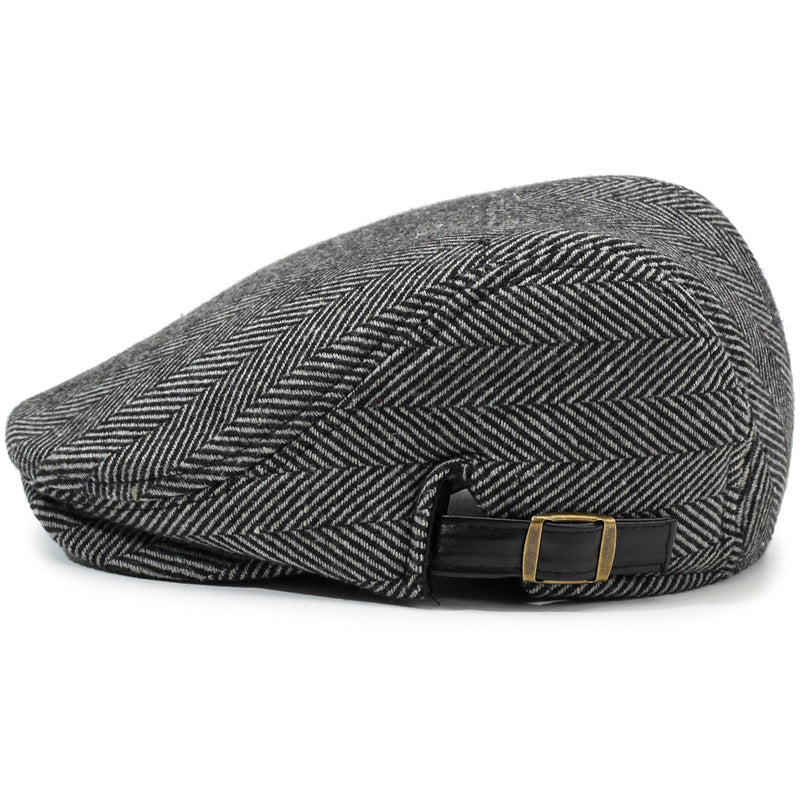 Casquette plate en coton à chevrons – Style rétro homme, réglable