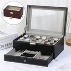 Boîte à montres et bijoux double étage – 12 montres, fenêtre transparente