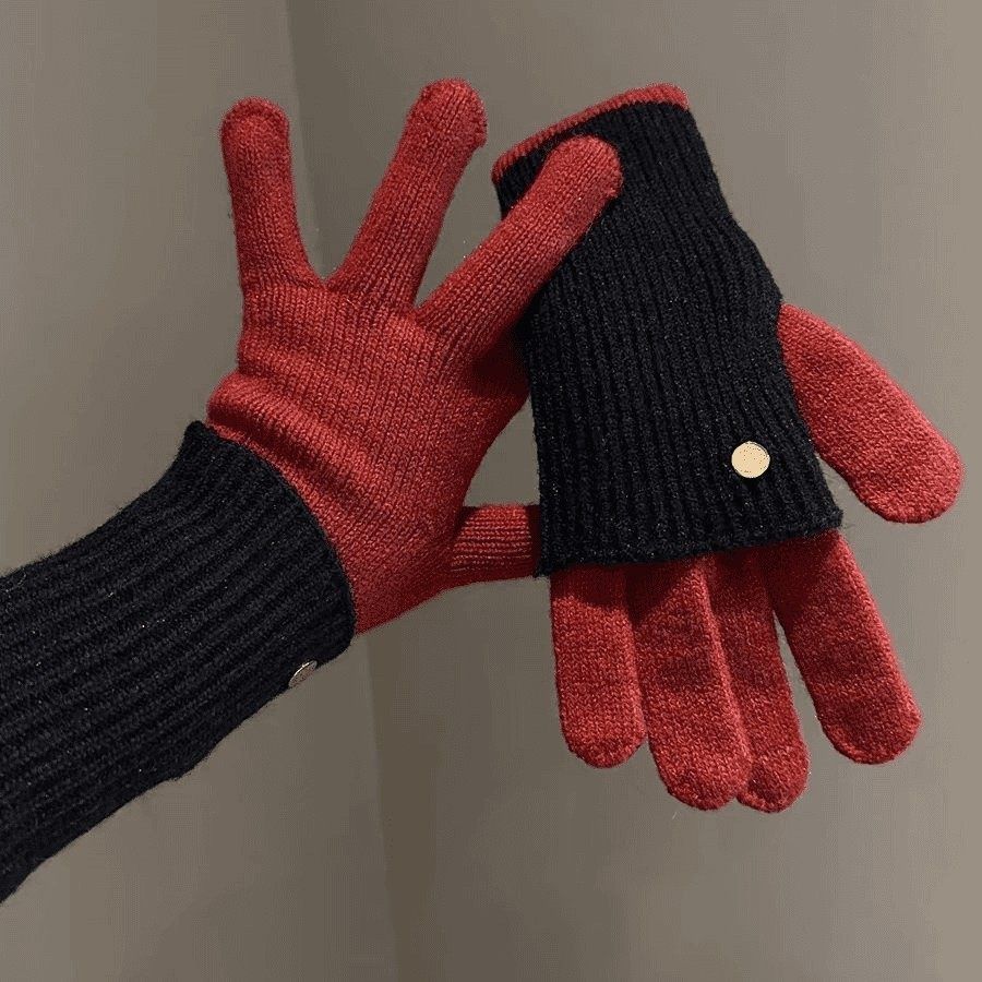 Gants 2-en-1 convertibles en laine d'alpaga – Bicolores, écran tactile