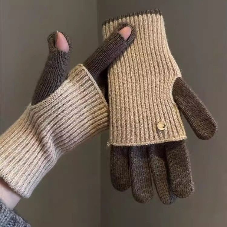 Gants 2-en-1 convertibles en laine d'alpaga – Bicolores, écran tactile