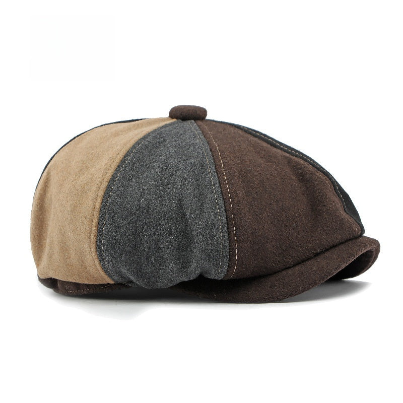 Béret octogonal en laine mixte – Style gavroche rétro, taille unique